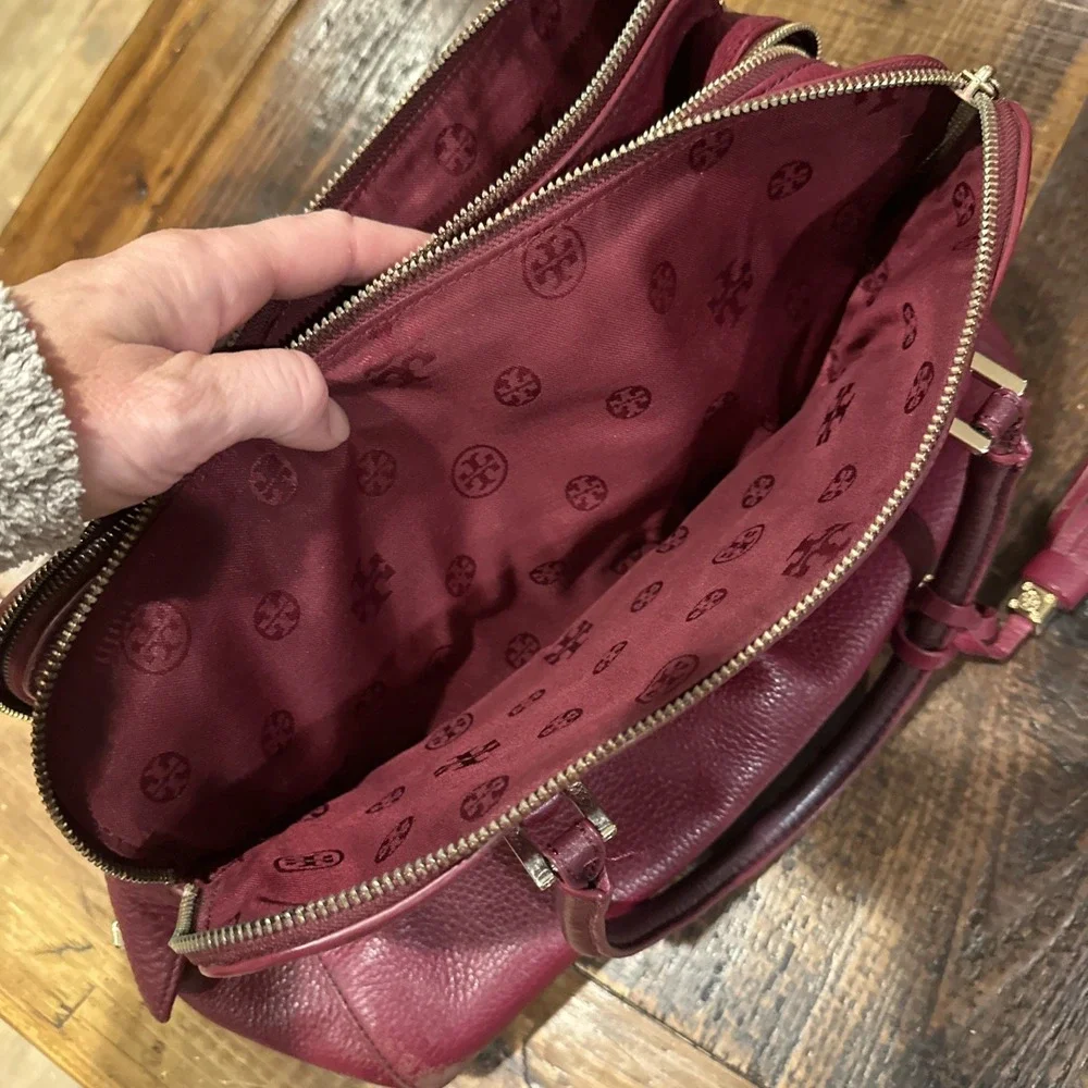 Tory‎ Burch Leather Thea Triple-Zip Satchel Bag Ox Blood Burgundy